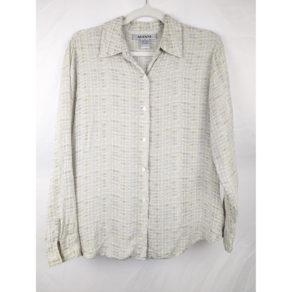 Vintage Y2K Geometric Abstract 100% Silk Button Top Size 10 Long Sleeve Office - Picture 2 of 10